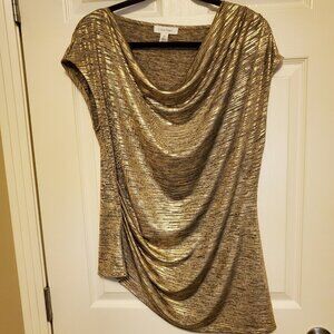 Calvin Klein Gold Glittery Sleeveless Diagonal Top Women's Size Large